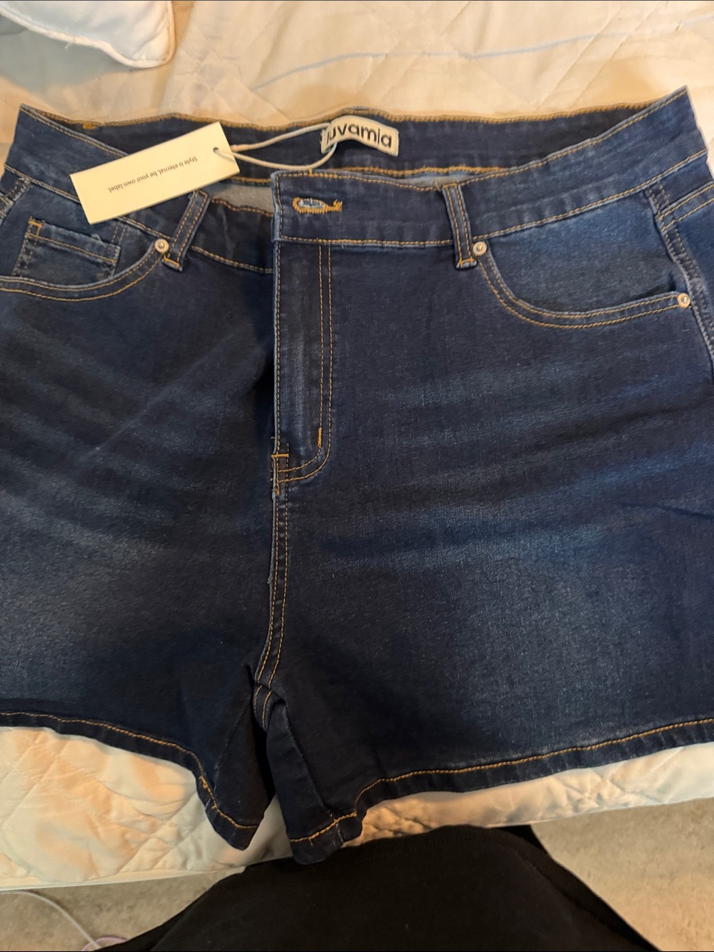 Livamia High-Rise Dark Blue Denim Shorts
